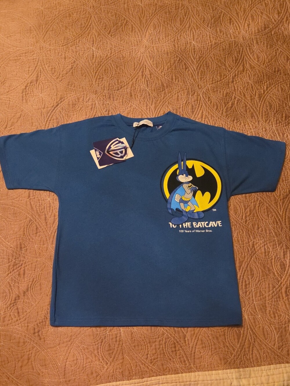 Warner Bros. 100 Years Royal Blue Batman Bugs Bunny Graphic Tee with Yellow Logo